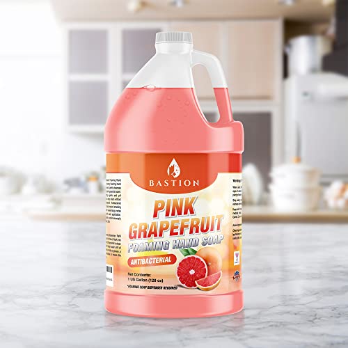 Bastion Pink Grapefruit Foaming Antibacterial Hand Soap Refill 1 Gallon (128 oz) Refreshing Pink Grapefruit Scent Bulk Hand Soap-Made In The USA.