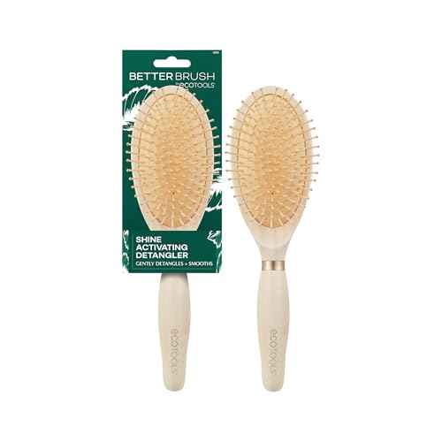 EcoTools Shine Activating Detangler Hairbrush, Brush For Wet Or Dry Hair, Gently Detangle & Style Hair, Heat Safe Paddle Brush, Flexible Bristles, Renewable Bamboo, Vegan & Cruelty-Free, 1 Count
