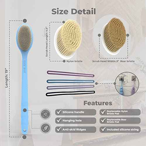 Avilana Back Scrubber for Shower,19 inch Silicone Body Scrubber with Handle, Shower Back Scrubber for Men and Women, Back Brush for Shower, Loofah with Handle Shower Brush