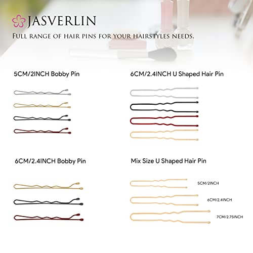 JASVERLIN Black U Shaped Hair Pins - 2.4 Inch Bobby Pins for Bun & Updo Hairstyles, 100 Pack