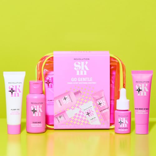 Revolution Skin, Go Gentle 4 Step Starter Kit, Skincare Set with Cleanser, Toner, Serum & Moisturizer, Vegan & Cruelty-Free, 4 Mini Products