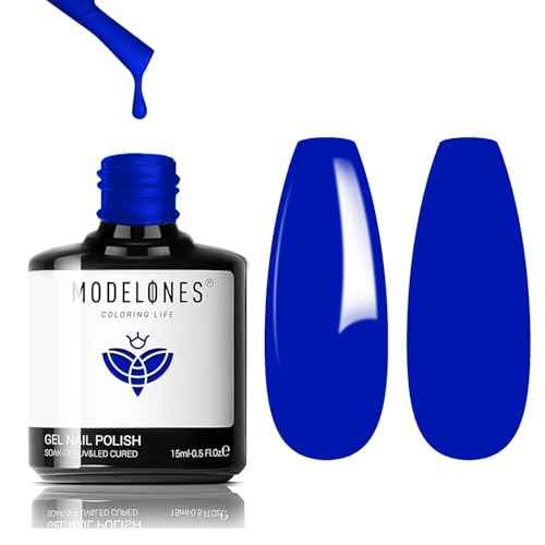 modelones Blue Gel Nail Polish,15 ML Paulina Lapis Cobalt Blue Color Translucent 4th of July Gel Polish Soak Off UV LED Nail Art Gel Manicure Salon DIY Gifts