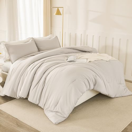 Litanika Linen Grey Comforter Set Twin/Twin XL Size, 2 Pieces Lightweight Solid Bedding Comforter Set, All Season Fluffy Bed Set (66x90In Comforter & 1 Pillowcase)