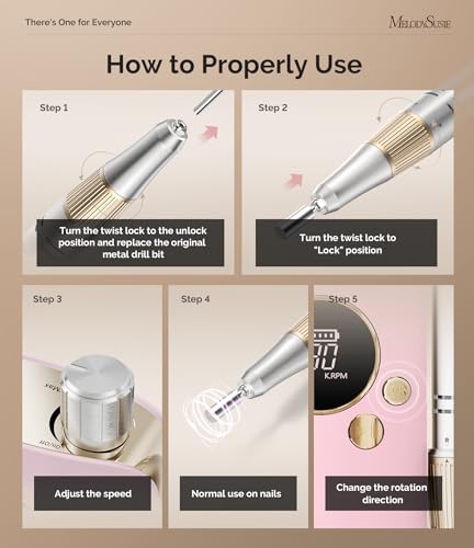 MelodySusie SC320F Rechargeable Nail Drill - 30000RPM, Clip-On Design for Beginners & Nail Art
