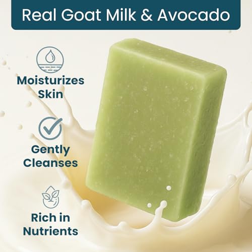 Goat Milk Soap Bar, Avocado - Face, Hands & Body, Premium, Handmade w/Real Milk in USA - Natural Bar for Men & Women - Fragrance-Free Goat Soap, Gently Exfoliating, No Dyes (3oz)