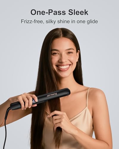 ANNLARY 1 Inch 2-in-1 Hair Straightener & Curler, Dual Voltage