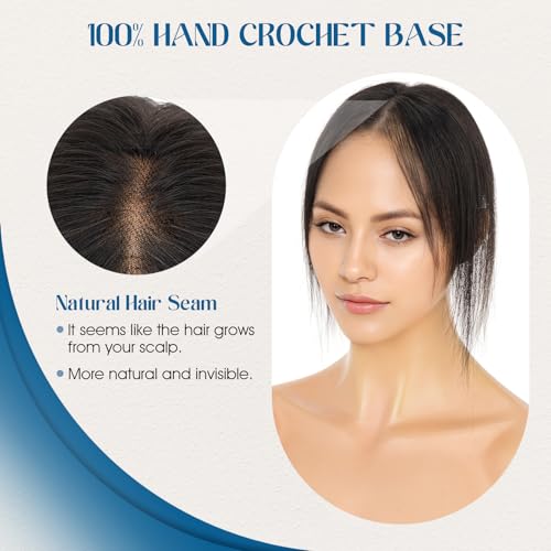 Human Hair Topper with Side Bangs - 11" Clip-In Hairpiece