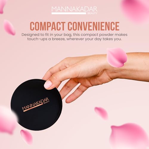 Manna Kadar Beauty Compact Dual Pressed Powder, C2 Porcelain Shade for Fair Skin Tone, Medium to Full Coverage Oil Absorbing Foundation and Setting Face Powder, Long-Lasting Flawless Matte Finish