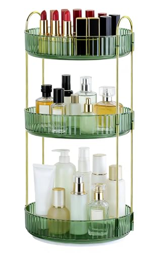 Dark Green 3-Tier Rotating Makeup Organizer for Vanity & Bathroom