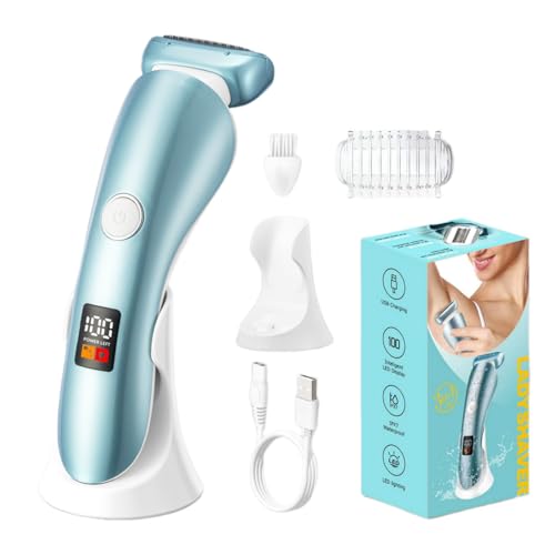 Electric Shaver for Women, Bikini Trimmer Wet & Dry Use, Body Hair Removal, Electric Razors for Leg Armpit Public Painless, Cordless Rechargeable Trimmer, Detachable Head, with LED Light