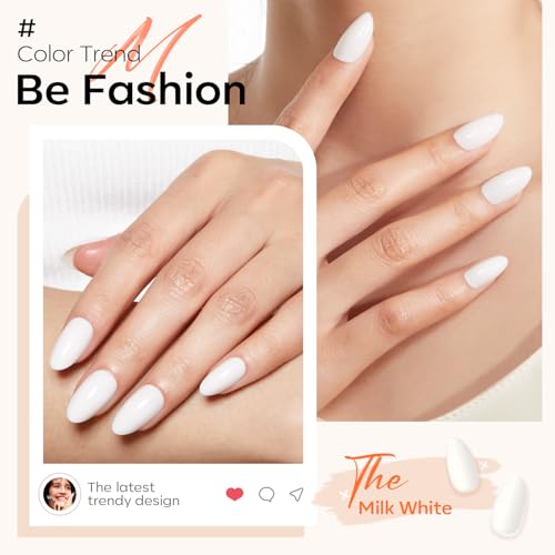 Modelones Milky White Press On Nails Almond 32Pc Kit