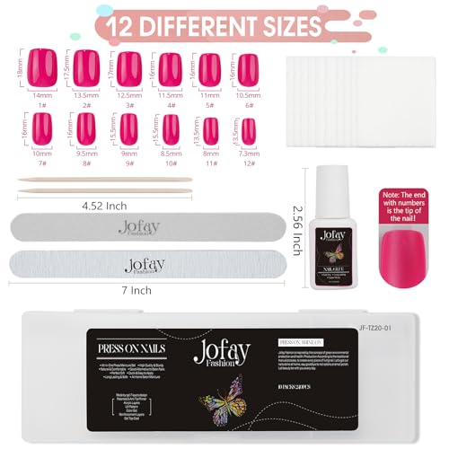 240Pcs Press on Nails Short Kit, Jofay Fashion 10 Solid Color Valentines Fake Nails with Glue, Natural Glossy Artificial Acrylic False Nails, Stick on Nails for Women, Soft Gel Glue on Nails Kit