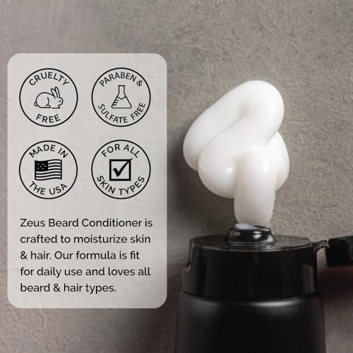 ZEUS Italian Cypress Beard Conditioner Wash with Essential Oils for Men, Deep Cleansing Hydration for Softer Facial Hair with Avocado, Aloe Vera & Jojoba Oil (Made in USA) 4 oz.