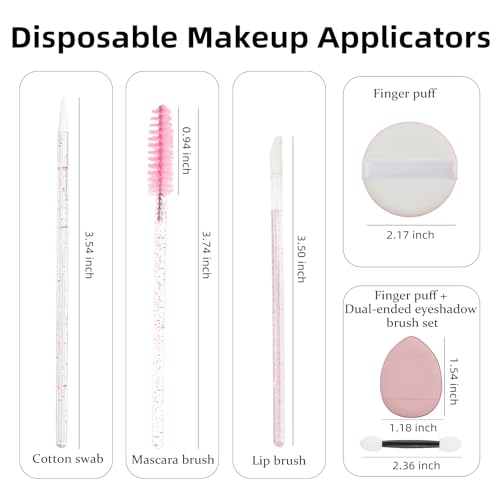 Pink Disposable Makeup Applicator Kit with Micro Brushes & Sponge Set - Light Pink