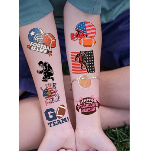 100 PCS Glow in the Dark Football Temporary Tattoos for Kids, Luminous Sports Game Day Party Favors, Waterproof Football Stickers for Boys and Girls, Team Spirit Face & Arm Tattoos