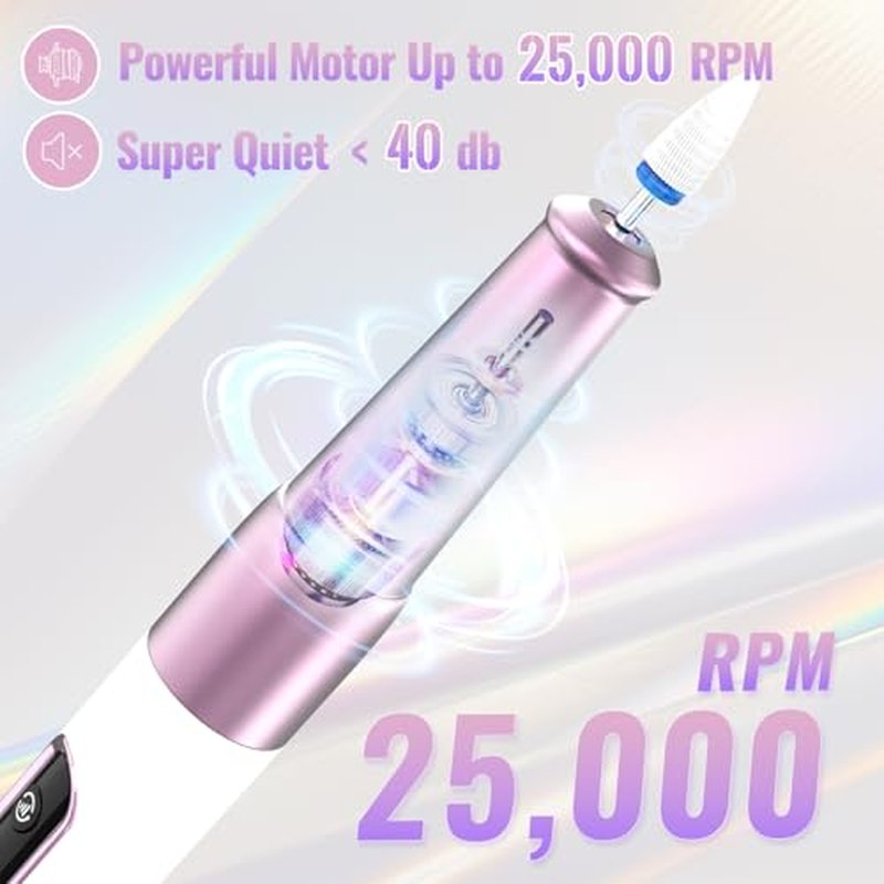 Denabuty Cordless Electric Nail Drill Kit with LED Display – 12-in-1 Professional E-File for Gel & Acrylic Nails
