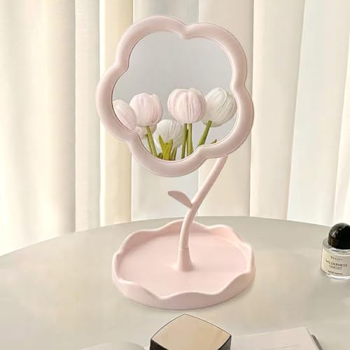 Flower-Shaped Makeup Mirror for Desk & Vanity - KEAINVRN Pink