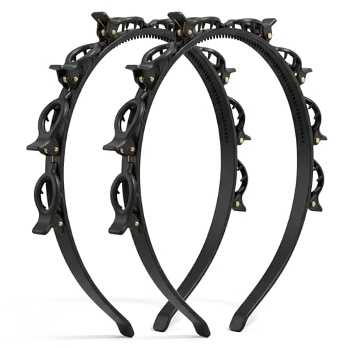Hpmjz Black Headband with Clips for Bangs Hairstyles, Halloween Hairpin Set