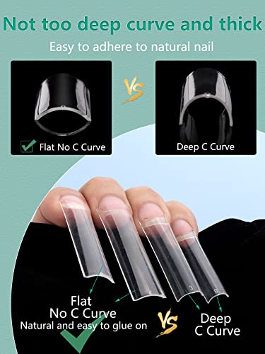 3XL Square Nail Tips - 504 Pcs No C Curve Clear Half Cover Fake Nails