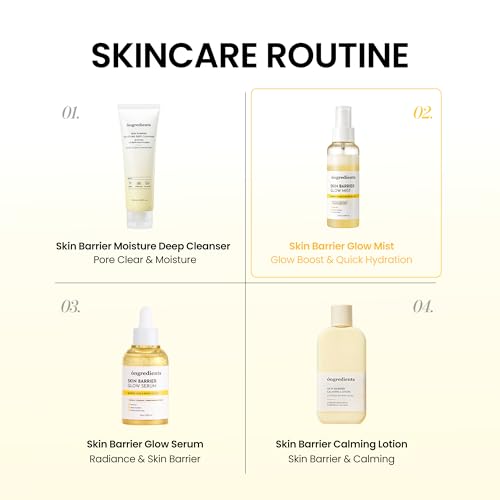 ONGREDIENTS Skin Barrier Glow Mist, Dual-Layer Facial Mist, 98% Pure Glutathione, Multi-Peptide, Centella, Ultra-Fine Spray, Cooling, Dry and Sensitive Skin, Korean Skin Care, 3.38 fl. oz. / 100ml