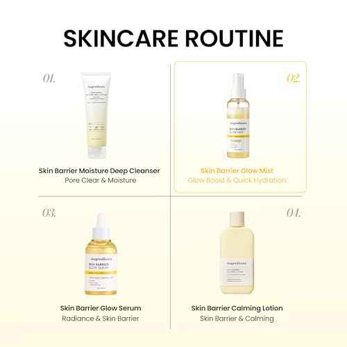 ONGREDIENTS Skin Barrier Glow Mist, Dual-Layer Facial Mist, 98% Pure Glutathione, Multi-Peptide, Centella, Ultra-Fine Spray, Cooling, Dry and Sensitive Skin, Korean Skin Care, 3.38 fl. oz. / 100ml