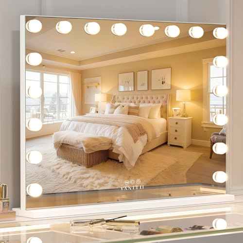 VANITII Hollywood Vanity Mirror with Lights 22.8" *31.5" USB Charging Light up Makeup Mirror with 18 LED Dimmable Bulbs 3 Color Lights Bedroom Cosmetic Mirror for Table and Wall