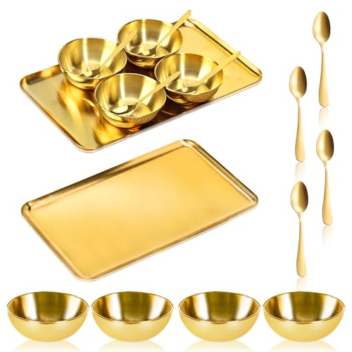 Gold Facial Tray Set with 4 Mixing Bowls & 4 Spoons