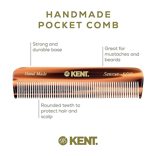 Kent Set Men's Hair Pocket Combs, Tortoise 81T X-Small, FOT All Fine Tooth, R7t Double Toothed Fine and Coarse. Best Hair, Beard and Mustache Grooming Kit for Travel and Home Care, Handmade in England