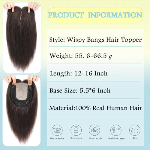 Human Hair Topper for Thinning Crown 16 inch Dark Brown