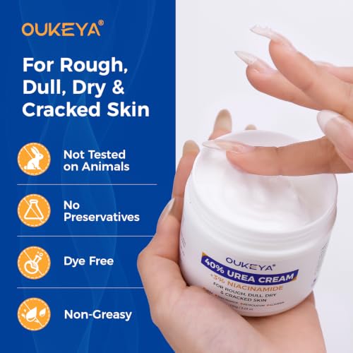 OUKEYA 40% Urea + 3% Niacinamide Foot Cream 5.29 oz, for Dry Calloused Heels