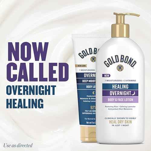 Gold Bond Healing Overnight Body & Face Lotion for Dry Skin, Nongreasy Moisturizer with Hyaluronic Acid, Aloe & Melatonin Works While You Sleep, 13 oz.