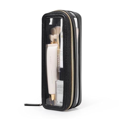 ROWNYEON Small Waterproof Toiletry Organizer Train Case, CLear Travel Makeup Bag for Women£¬Transparent Cosmetic Bag£¬Portable Makeup Case Organizer (black)