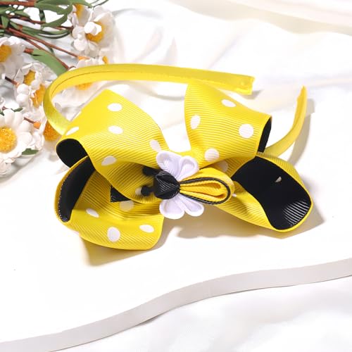 HIFANMM Bee Headband Yellow Bow Hair Accessories for Women Girls Cute Cartoon Hair Bands Spring Summer Hair Decoration Wave Point Big Bow Headbands Non Slip Outdoors Litter Girls Decor 1 Pcs