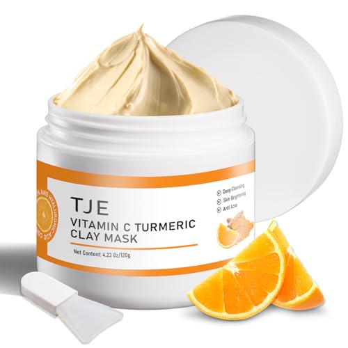 TJE Turmeric Face Mask with Vitamin C, Turmeric Vitamin C Clay Mask for Dark Spots, Dull Skin, Cleansing Pores & Blackheads, Moisturizing & Improve Uneven Skin Tone