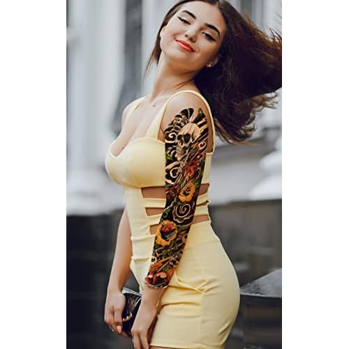 Aresvns Sleeve Tattoo Temporary, 12Pcs Christmas Full Arm Fake Tattoos for Adults, Large Totem Wolf Military Tempoary Tattoos for BBQ Pool Beach Party