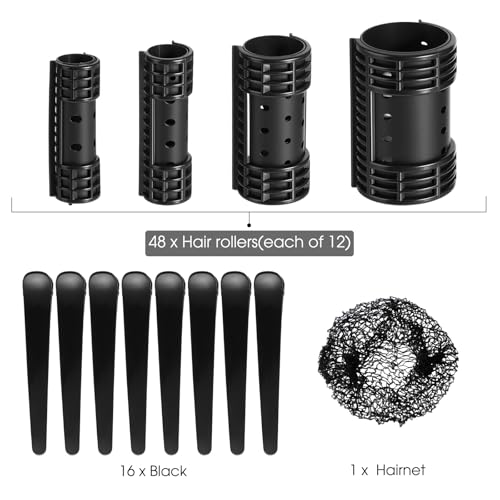 Magnetic Hair Rollers Set 48pc with Clips & Net 4 Sizes