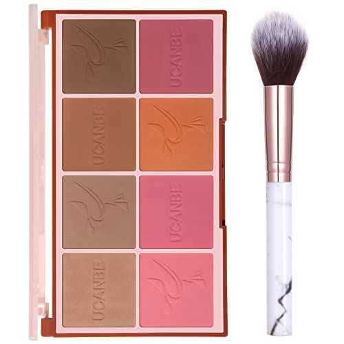 8 Colors Face Matte Blush Palette Shading Blusher - Buildable Facial Cheek Blusher Contour Bronzing Pressed Powder Makeup Pallet Women Gift Set (8 Colors Blush Contour Palette with brush)