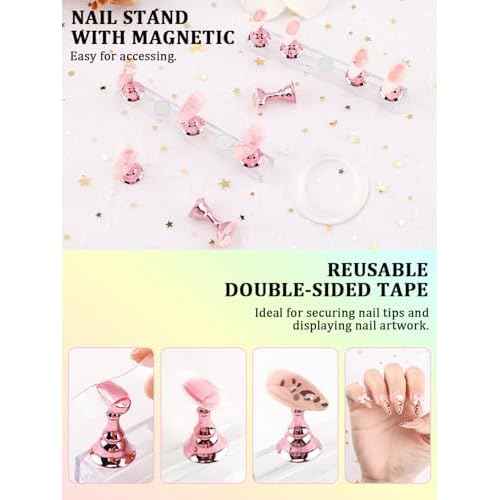Nail Art Tools Set, Nail Stand for Press on Holder for Painting Nails, Nail Art Brushes and Dotting Tools, Nail Design Tools Supplies, Gel Polish and Builder Brush, French Tip Brush, Liner Brush