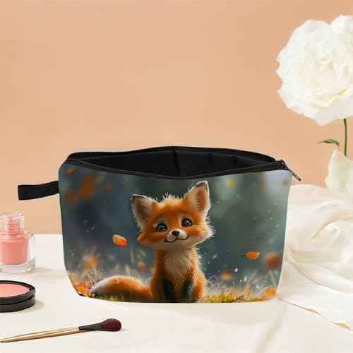 Cute Fox Cosmetic Bag Gift for Women Small Makeup Bag for Purse Cosmetic Bags for Women Zipper Travel Toiletry Pouch Fox Makeup Bags