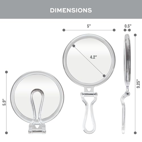 ForPro 30X Magnifying Hand Mirror, 5” Diameter, Folding Handle - Clear