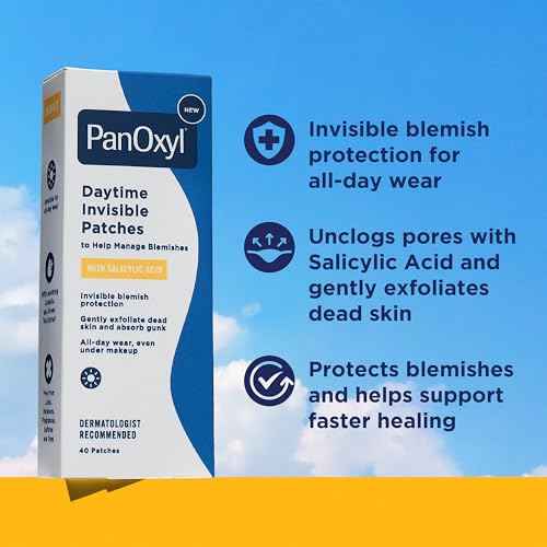 PanOxyl Daytime Invisible Patches, Dermatologist-Recommended Brand, Help Manage Blemishes, Unclog Pores and Exfoliate with Salicylic Acid, 20 Large Patches and 20 Small Patches, Latex-Free, 40ct