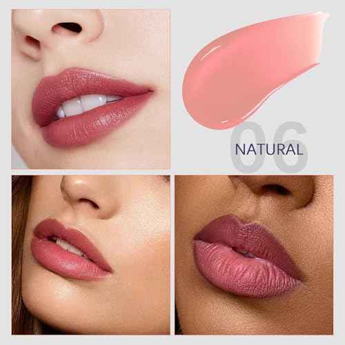 QueenDiary lip stain peel off lip gloss all day long lasting Waterproof and Transferproof lip tint - matte finish peel off lip liner (06#Natural)