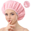 Pink Reusable Waterproof Shower Cap for Women - Double Layer Hair Cover, One Size