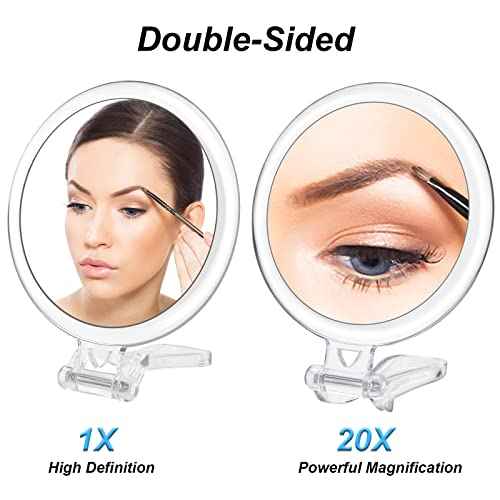 20x Magnifying Mirror, Travel Handheld Mirror - 2-Sided Hand Mirror with 1X 20X Magnification & Adjustable Handle, Portable Small Travel Makeup Mirror, Girl Women Mother's Gift