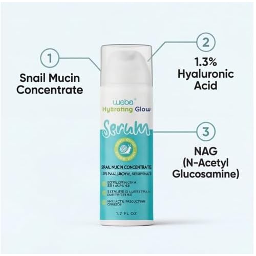 WEBE Naturals Snail Mucin 94% Hydrating Glow Serum | 1.3% Hyaluronic Acid & N-Acetyl Glucosamine | Collagen Boosting, Plumping, Anti Aging, Intense Moisturizing Serum for Radiant, Dewy Skin