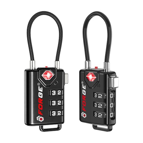 Forge TSA Approved Luggage Locks 2 Pack - Black, 3-Digit Cable Locks