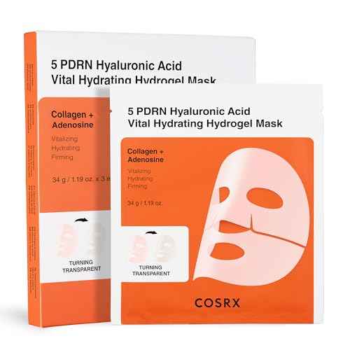 COSRX 5 PDRN Hyaluronic Acid Vital Hydrating Hydrogel Mask, Overnight Hydrogel Face Mask for Glass Glow Skin & Firming with Salmon DNA, Centella PDRN, Korean Skin Care, Stocking Stuffers (34g x 3ea)
