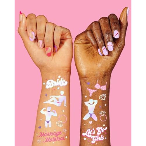xo, Fetti Bachelorette Party Temporary Tattoos - 56 Iridescent Foil Styles | Male Dancer Stripper Bach Party Decoration, Bridesmaid Favor, Bride to Be Gift