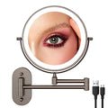 FASCINATE Rechargeable Wall Mounted Lighted Vanity Mirror 8 Inch 1X/10X Magnifying Makeup Mirror with 3 Color Lights, Double Sided Dimmable, 360 Degree Screen Touch,Bathroom Shaving Mirror (GunBlack)