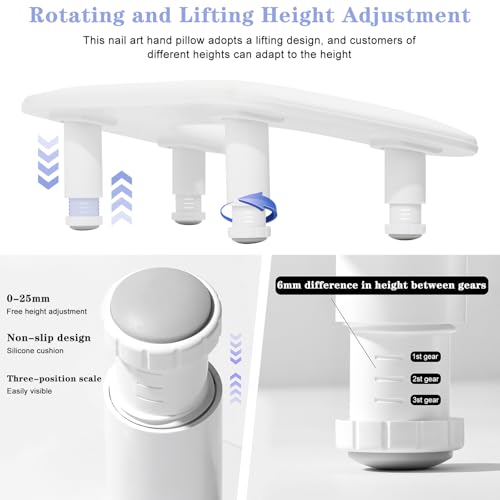 Arm Rest for Nails Tech, Adjustable Height Nail Stand Hand Rest, Professional U-Shaped Nail Hand Pillow with 1Pcs Nail Brush, Leather Manicure Rest Stand, Salon Manicurist Essentials (White)